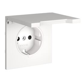 Накладка для розетки с заземлением, защитными шторками и крышкой S70 (белый матовый) / Voltum VLS000802