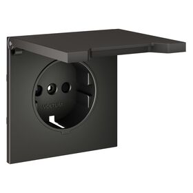 Накладка для розетки с заземлением, защитными шторками и крышкой S70 (титан) / Voltum VLS000806