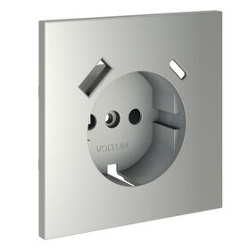 Накладка для розетки с заземлением и защитными шторками, с USB A+C S70 (сталь) / Voltum VLS001005