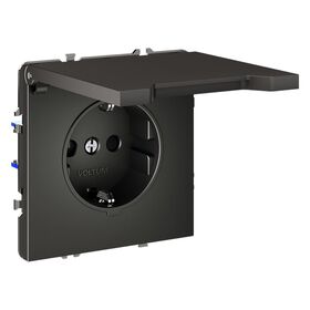 Розетка с заземлением, защитными шторками и крышкой S70 (титан) / Voltum VLS040306