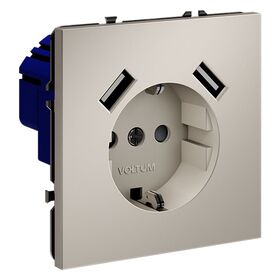Розетка с заземлением и защитными шторками с USB A+A S70 (кашемир) / Voltum VLS040403