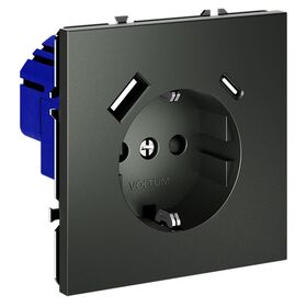 Розетка с заземлением и защитными шторками с USB A+С S70 (титан) / Voltum VLS040506