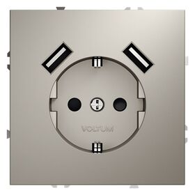 Розетка с заземлением и защитными шторками с USB A+A S70 (кашемир) / Voltum VLS040403