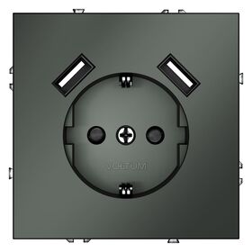 Розетка с заземлением и защитными шторками с USB A+A S70 (титан) / Voltum VLS040406