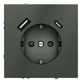 Розетка с заземлением и защитными шторками с USB A+С S70 (титан) / Voltum VLS040506