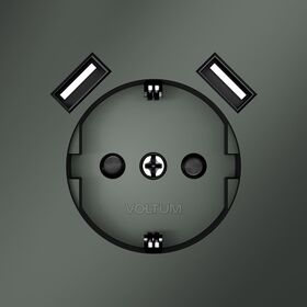 Розетка с заземлением и защитными шторками с USB A+A S70 (титан) / Voltum VLS040406