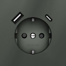 Розетка с заземлением и защитными шторками с USB A+С S70 (титан) / Voltum VLS040506