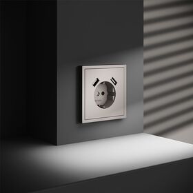 Розетка с заземлением и защитными шторками с USB A+A S70 (кашемир) / Voltum VLS040403