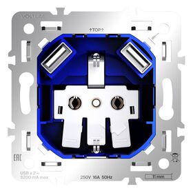 Механизм розетки с заземлением и защитными шторками с USB A+A, S70 / Voltum VLS0404M