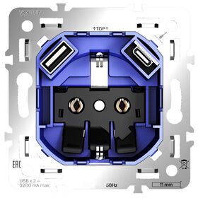 Механизм розетки с заземлением и защитными шторками с USB A+C, S70 / Voltum VLS0405M