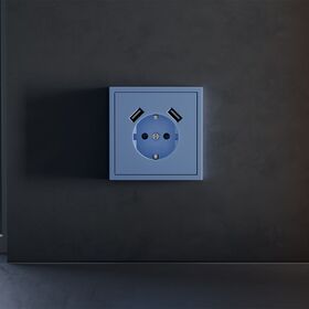 Накладка для розетки с заземлением и защитными шторками, с USB A+A S70 (деним) / Voltum VLS000915