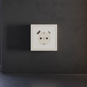 Накладка для розетки с заземлением и защитными шторками, с USB A+C S70 (хлопок) / Voltum VLS001013