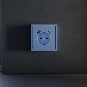 Накладка для розетки с заземлением и защитными шторками, с USB A+C S70 (деним) / Voltum VLS001015