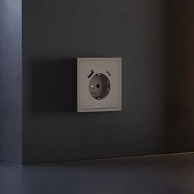 Накладка для розетки с заземлением и защитными шторками, с USB A+C S70 (капучино) / Voltum VLS001014