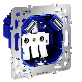 Механизм розетки с заземлением и защитными шторками с USB A+A, S70 / Voltum VLS0404M