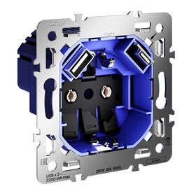 Механизм розетки с заземлением и защитными шторками с USB A+C, S70 / Voltum VLS0405M