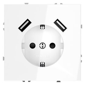 Розетка с заземлением и защитными шторками с USB A+A S70 (белый глянцевый) / Voltum VLS040401