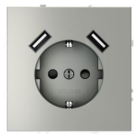 Розетка с заземлением и защитными шторками с USB A+A S70 (сталь) / Voltum VLS040405