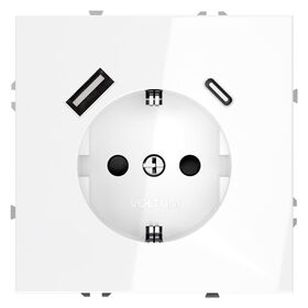 Розетка с заземлением и защитными шторками с USB A+С S70 (белый глянцевый) / Voltum VLS040501