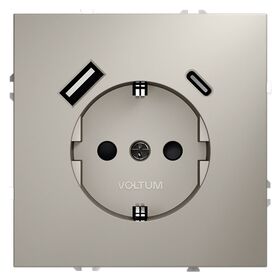 Розетка с заземлением и защитными шторками с USB A+С S70 (кашемир) / Voltum VLS040503