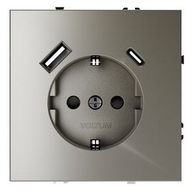Розетка с заземлением и защитными шторками с USB A+С S70 (шелк) / Voltum VLS040504