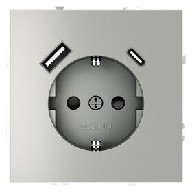 Розетка с заземлением и защитными шторками с USB A+С S70 (сталь) / Voltum VLS040505