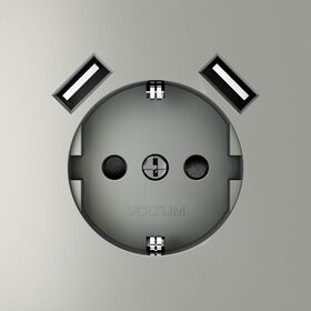 Розетка с заземлением и защитными шторками с USB A+A S70 (сталь) / Voltum VLS040405