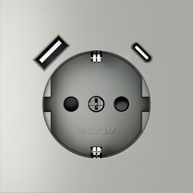 Розетка с заземлением и защитными шторками с USB A+С S70 (сталь) / Voltum VLS040505