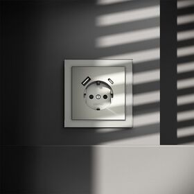 Розетка с заземлением и защитными шторками с USB A+С S70 (сталь) / Voltum VLS040505