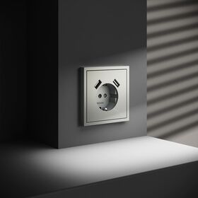 Розетка с заземлением и защитными шторками с USB A+A S70 (сталь) / Voltum VLS040405