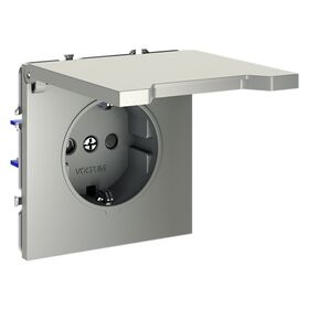 Розетка с заземлением, защитными шторками и крышкой S70 (сталь) / Voltum VLS040305
