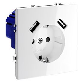 Розетка с заземлением и защитными шторками с USB A+A S70 (белый глянцевый) / Voltum VLS040401