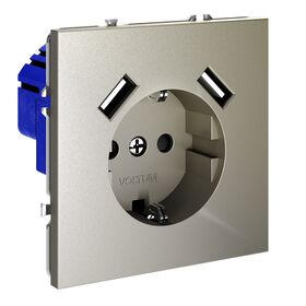 Розетка с заземлением и защитными шторками с USB A+A S70 (шелк) / Voltum VLS040404