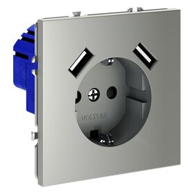 Розетка с заземлением и защитными шторками с USB A+A S70 (сталь) / Voltum VLS040405