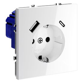 Розетка с заземлением и защитными шторками с USB A+С S70 (белый глянцевый) / Voltum VLS040501