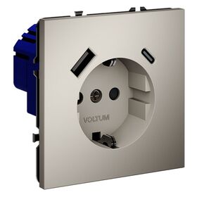 Розетка с заземлением и защитными шторками с USB A+С S70 (кашемир) / Voltum VLS040503