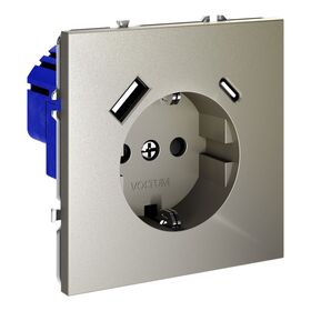 Розетка с заземлением и защитными шторками с USB A+С S70 (шелк) / Voltum VLS040504