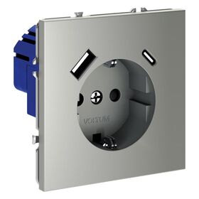Розетка с заземлением и защитными шторками с USB A+С S70 (сталь) / Voltum VLS040505