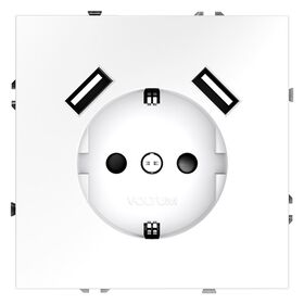 Розетка с заземлением и защитными шторками с USB A+A S70 (белый матовый) / Voltum VLS040402