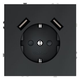 Розетка с заземлением и защитными шторками с USB A+A S70 (графит) / Voltum VLS040407