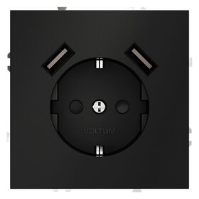Розетка с заземлением и защитными шторками с USB A+A S70 (черный матовый) / Voltum VLS040408