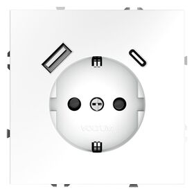 Розетка с заземлением и защитными шторками с USB A+С S70 (белый матовый) / Voltum VLS040502