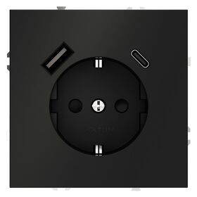 Розетка с заземлением и защитными шторками с USB A+С S70 (черный матовый) / Voltum VLS040508