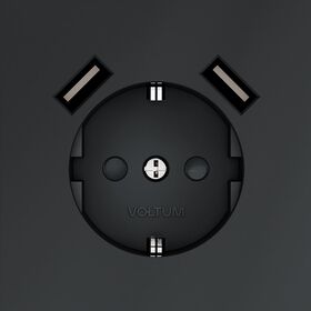 Розетка с заземлением и защитными шторками с USB A+A S70 (графит) / Voltum VLS040407