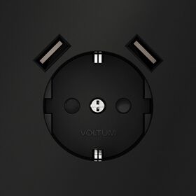 Розетка с заземлением и защитными шторками с USB A+A S70 (черный матовый) / Voltum VLS040408