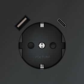 Розетка с заземлением и защитными шторками с USB A+С S70 (графит) / Voltum VLS040507