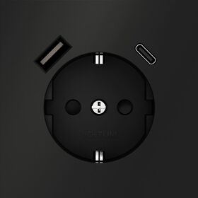 Розетка с заземлением и защитными шторками с USB A+С S70 (черный матовый) / Voltum VLS040508