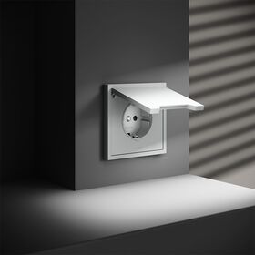 Розетка с заземлением, защитными шторками и крышкой S70 (белый матовый) / Voltum VLS040302