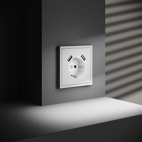 Розетка с заземлением и защитными шторками с USB A+A S70 (белый матовый) / Voltum VLS040402