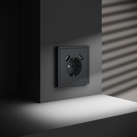 Розетка с заземлением и защитными шторками с USB A+A S70 (графит) / Voltum VLS040407